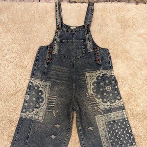 Bandana Distressed Overalls